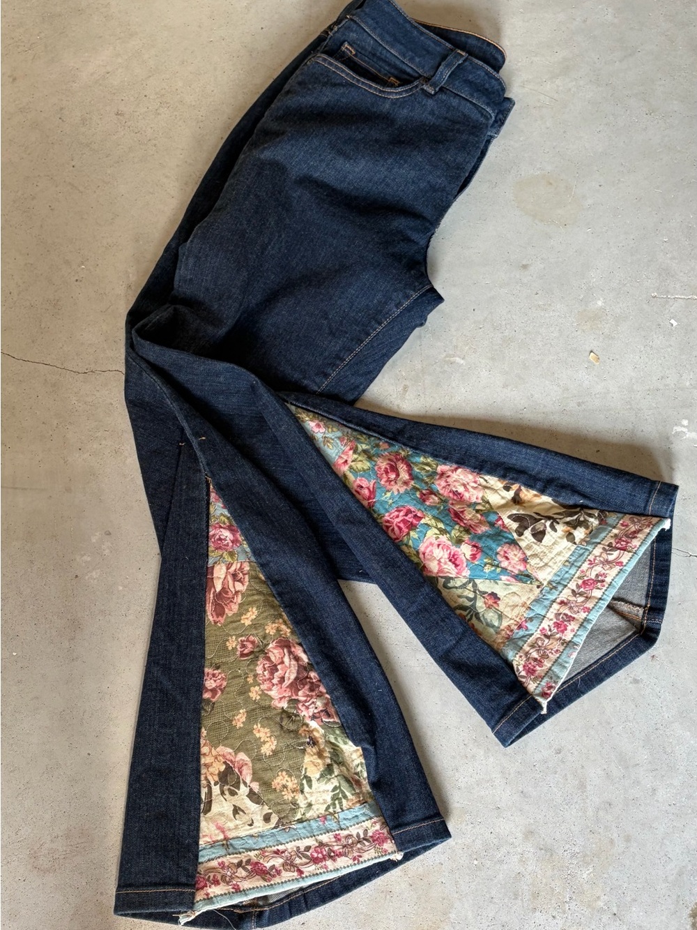 Upcycled L.L. Bean Floral Quilt Patchwork Bellbottom Flare Jeans